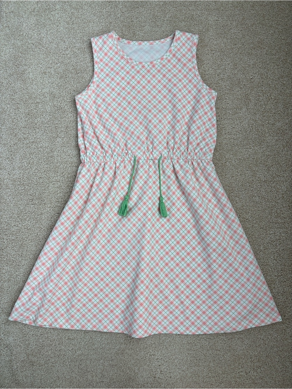 Serendipity Shrimp & Grits Kids pink & green dress w/ drawstring waist, sz 9/10